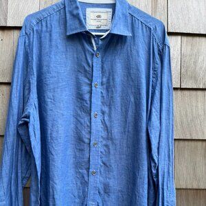 Men's Banana Republic Report Collection Resort Linen Button Down Blue Size XL